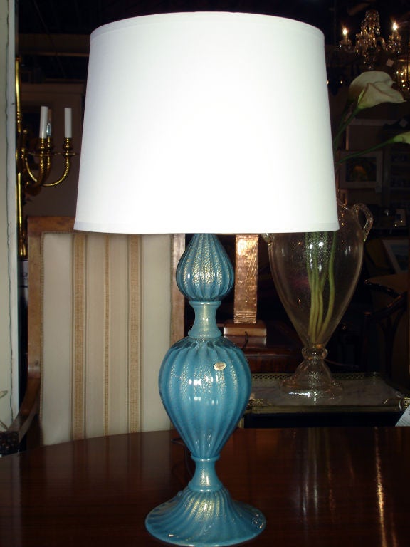 Pair of Turquoise Gold Murano Lamps 1