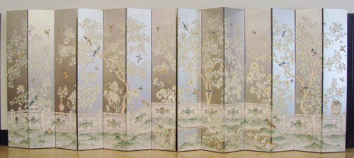 Hand-painted 14-panel Chinoiserie Screen