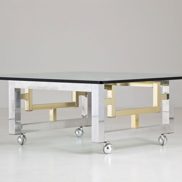 Pierre Cardin Style Brass and Steel Coffee Table, 1980s In Good Condition For Sale In London, GB