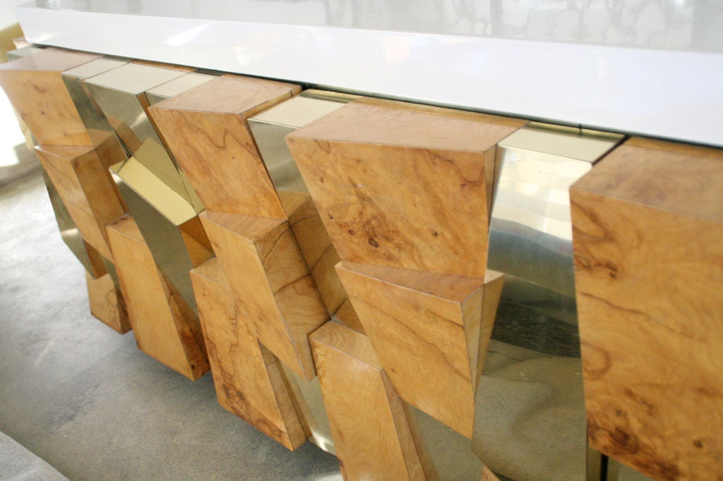 Brass Paul Evans Faceted Credenza For Sale