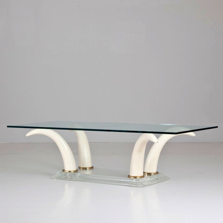 A Faux Horn on Lucite Based Rectangular Coffee Table