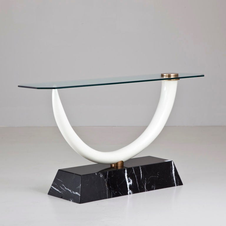 A Faux Horn on Marble Base Console Table
