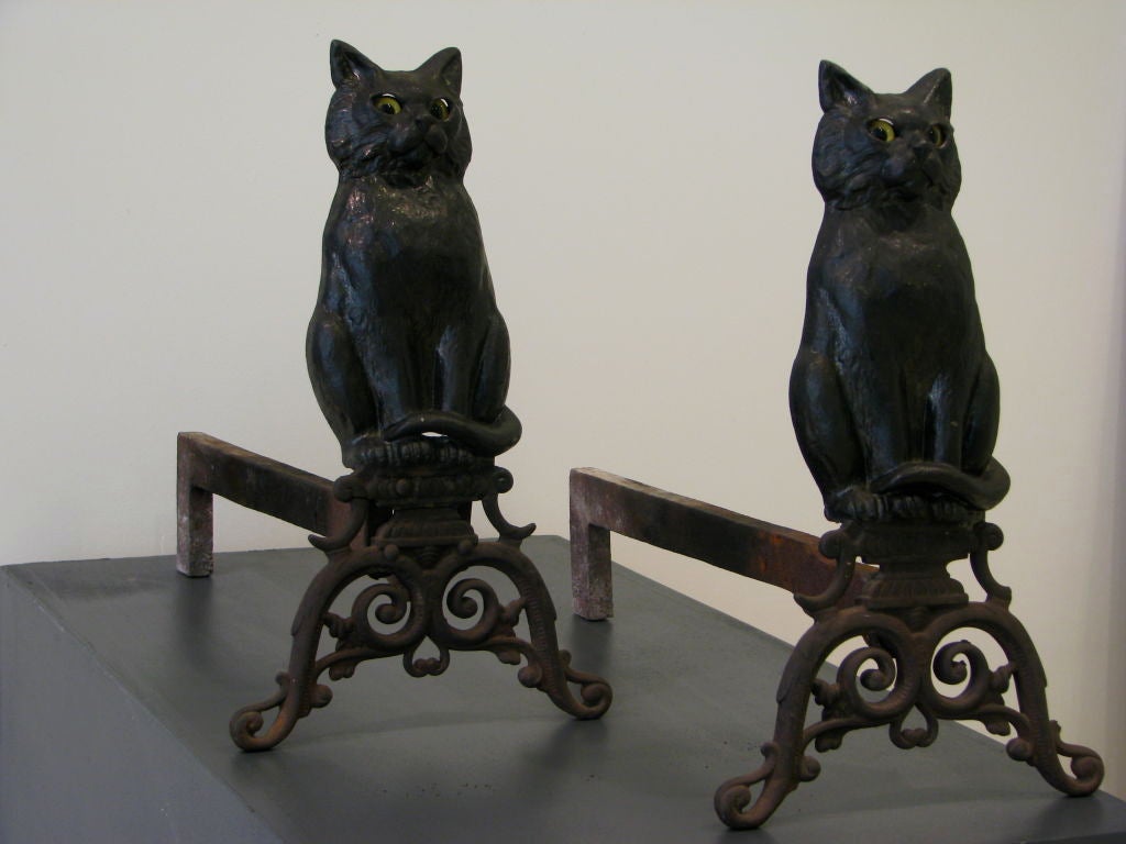 cast iron cat andirons