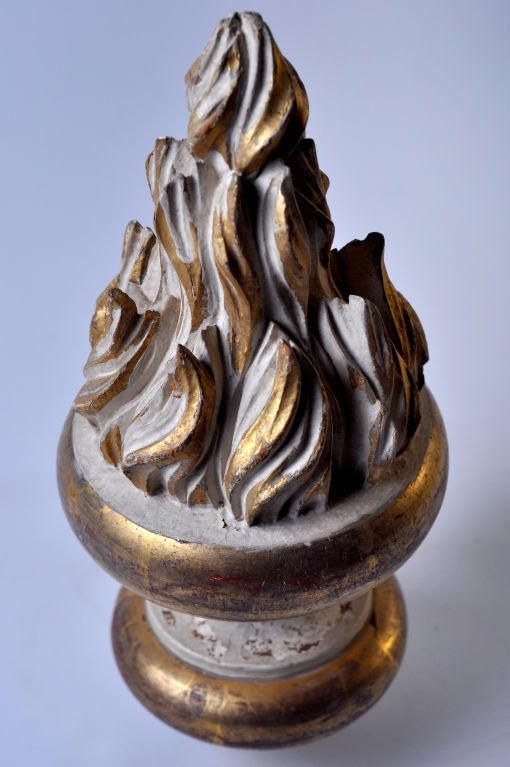 Carved FRENCH WOOD FLAME FINIAL 19TH CENTURY