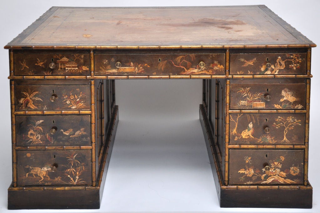 CLASSICALLY  STYLED CHINOISERIE DESK.  COULD BE A PARTNER'S DESK - CABINETS ON BACK SIDE.  VERY LADUREE IN LOOKS.