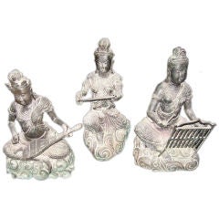 Set of Three Balinese Bronze Musical Figures