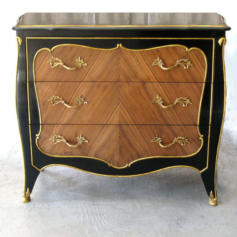 John Stuart USA gilt and black lacquered 3-drawer chest.
