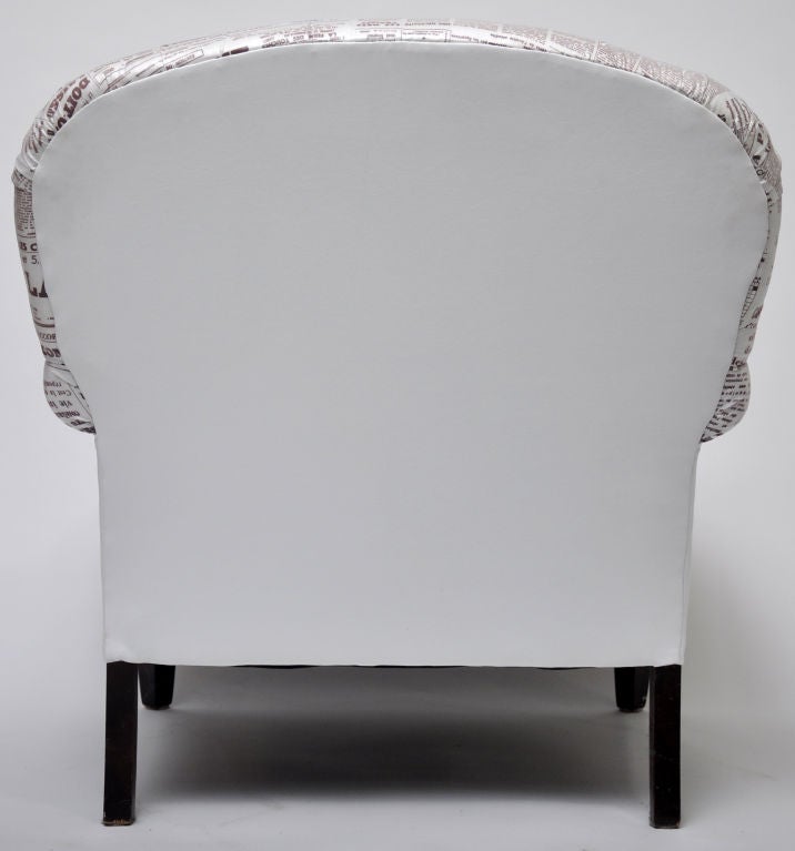 American French Newspaper Fabric Covered Chair For Sale