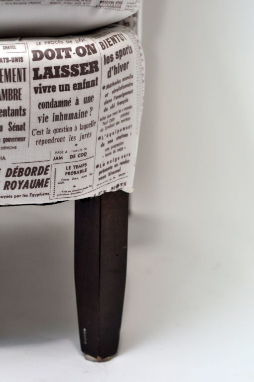 French Newspaper Fabric Covered Chair For Sale 1