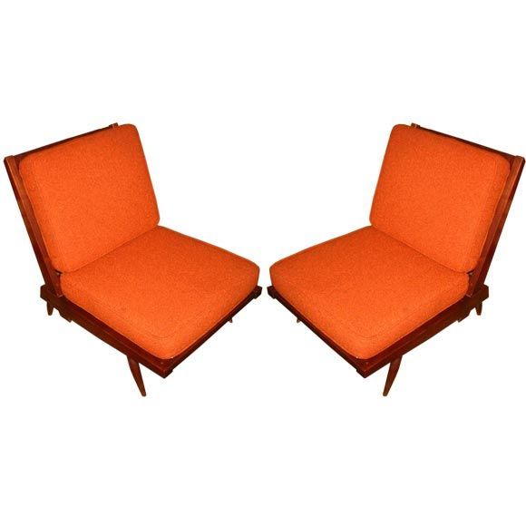Pair of George Nakashima Spindle Back Armless Lounge Chairs