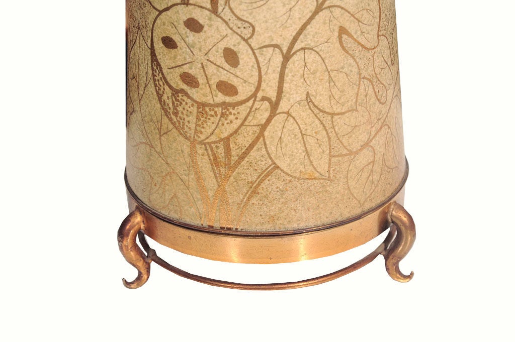 Decorative Ceramic Table Lamp on Brass Footed Base