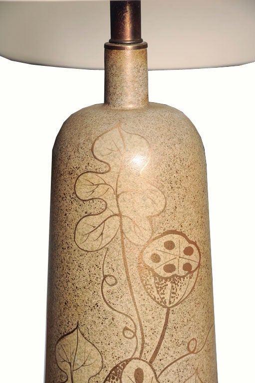 American Decorative Ceramic Table Lamp on Brass Footed Base For Sale