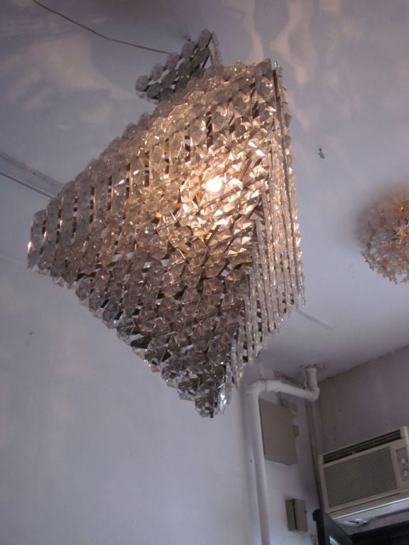 Mid-20th Century Large, Rare French Mid-Century Modern Crystal Chandelier Attributed to Baccarat For Sale