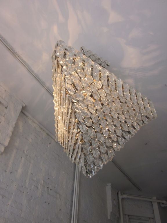 Hand-Crafted Large, Rare French Mid-Century Modern Crystal Chandelier Attributed to Baccarat For Sale