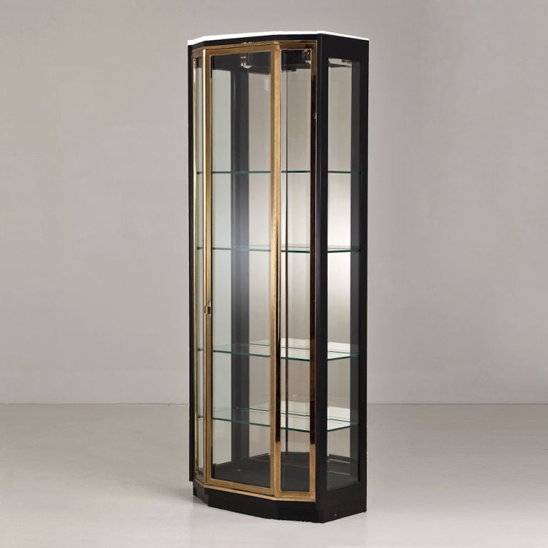A Single Black Lacquered and Glazed Display Cabinet by Henredon