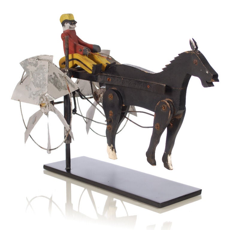 American Folk Art Whirligig of a Driver and Trotting Horse