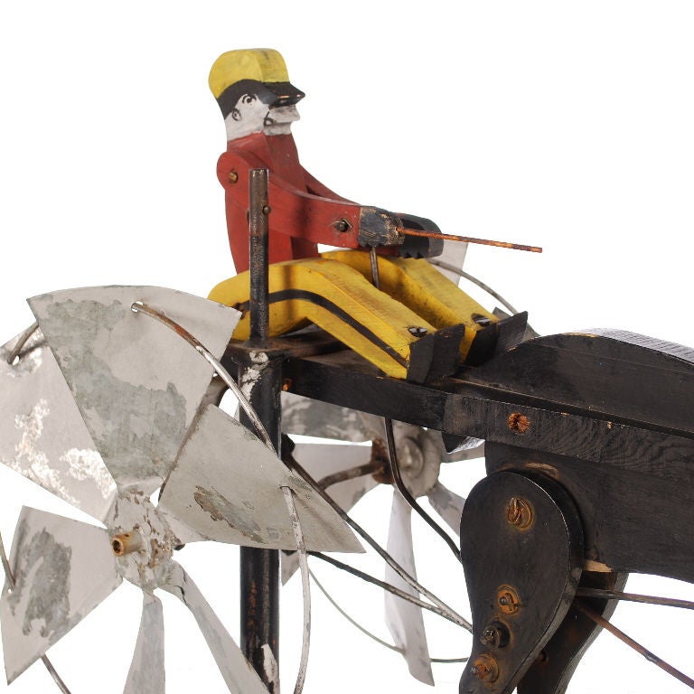 20th Century Folk Art Whirligig of a Driver and Trotting Horse