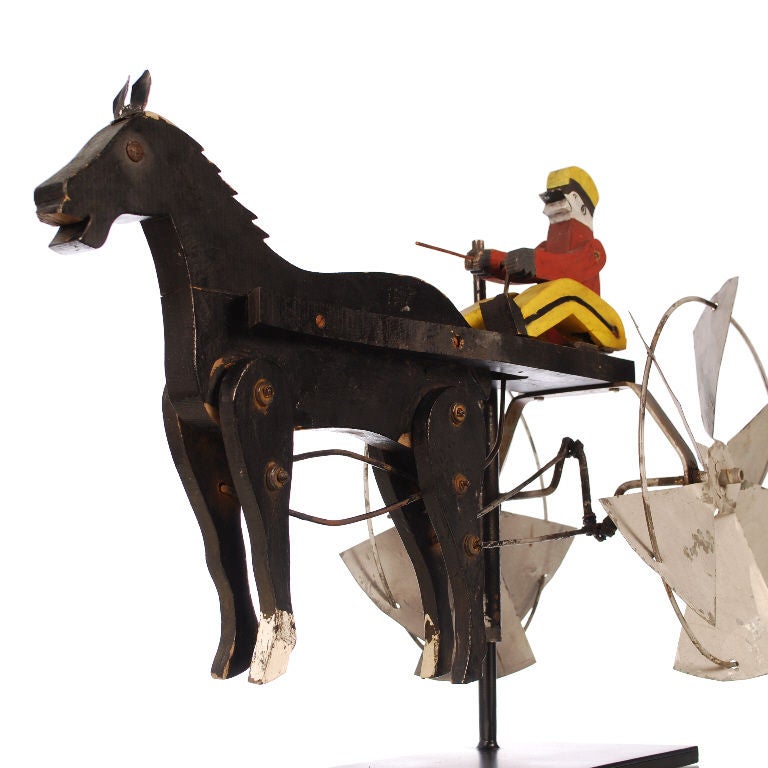 Wood Folk Art Whirligig of a Driver and Trotting Horse