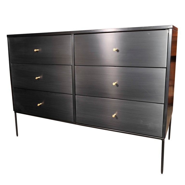 Brass Paul McCobb Six-Drawer Planner Group Dresser on Iron Base For Sale