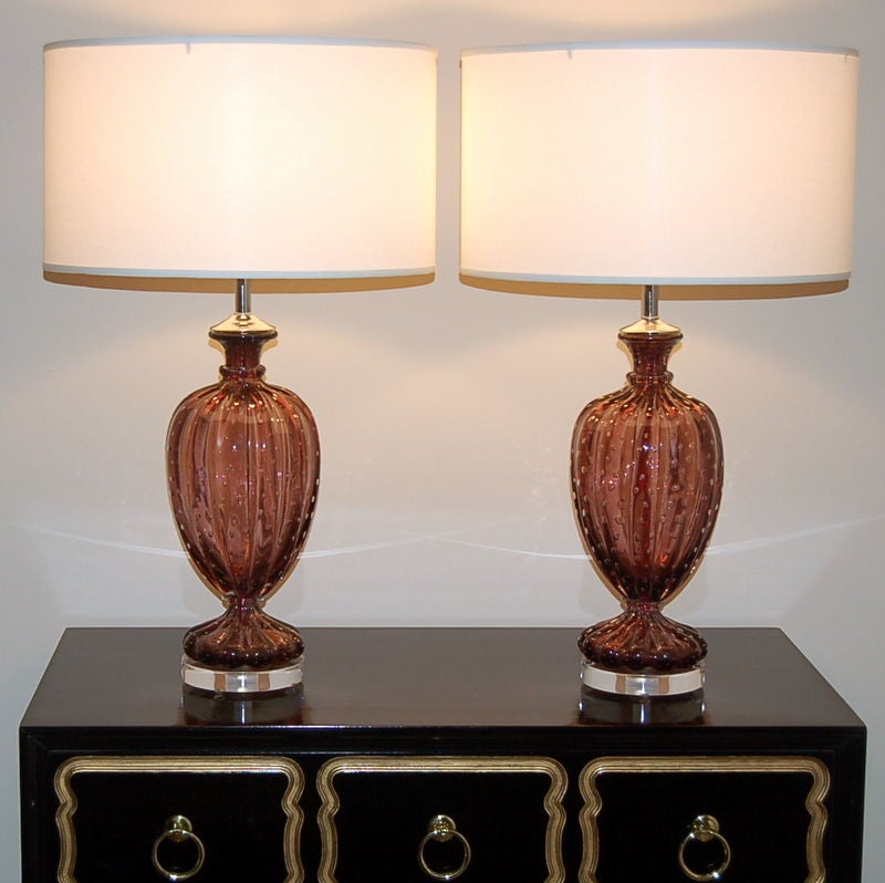 Seguso Classic Murano Lamps in Claret on Acryllic 4