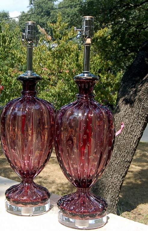 20th Century Seguso Classic Murano Lamps in Claret on Acryllic