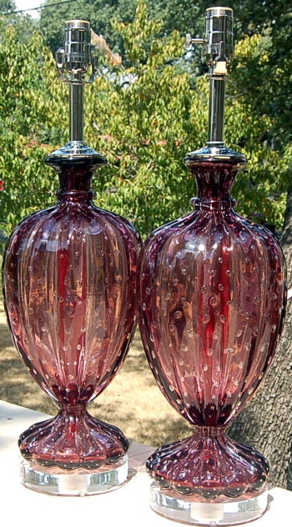 Murano Glass Seguso Classic Murano Lamps in Claret on Acryllic