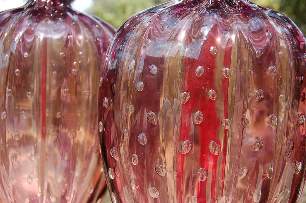 Seguso Classic Murano Lamps in Claret on Acryllic 1