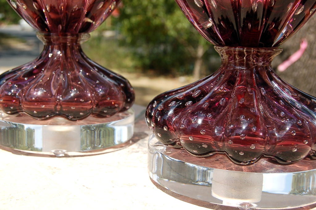 Seguso Classic Murano Lamps in Claret on Acryllic 2