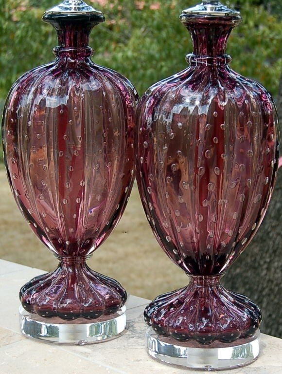 Seguso Classic Murano Lamps in Claret on Acryllic 3