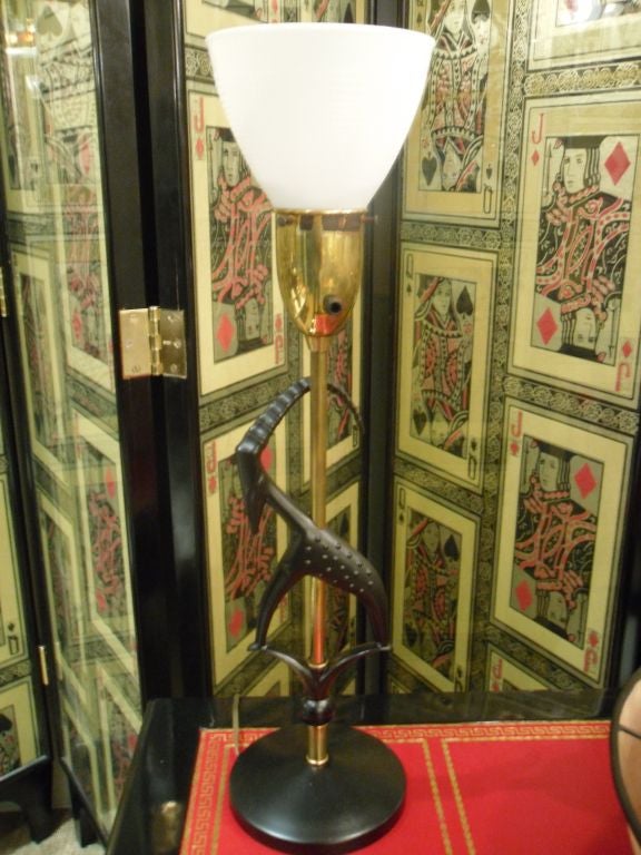 Brass Pair of signed Rembrandt Gazelle Lamps With Original Shades