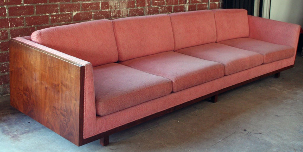 American Massive Four Seat Walnut Sided Sofa by Milo Baughman