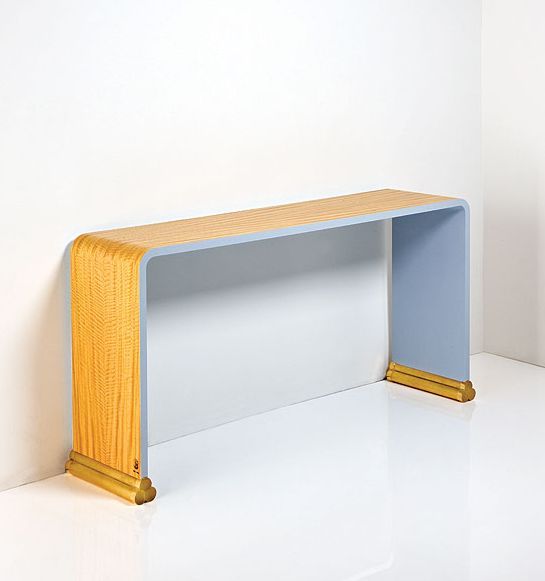 Satinwood console with sky blue lacquer and gilt bronze feet by Jean-Bérenger de Nattes.

Signed. 

Edition of eight.