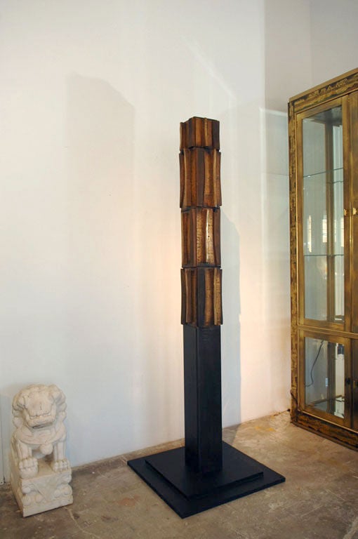 American Bronze and Textured Wood TOTEM Sculpture by Paul Maxwell 1967 For Sale