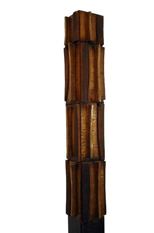 Mid-Century Modern Bronze and Textured Wood TOTEM Sculpture by Paul Maxwell 1967 For Sale