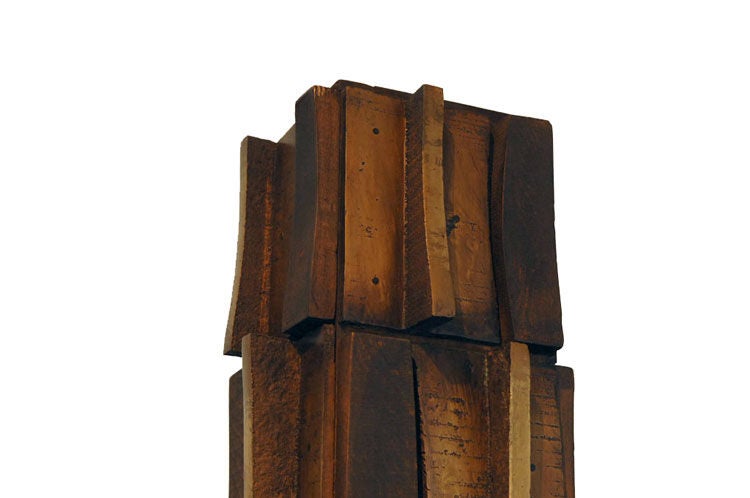 Bronze and Textured Wood TOTEM Sculpture by Paul Maxwell 1967 In Excellent Condition For Sale In Dallas, TX