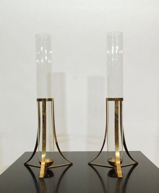 Late 20th Century Pair of Large Brass and Glass Vases by Gabriela Crespi
