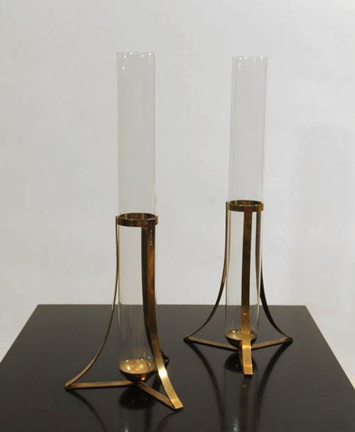 Pair of Large Brass and Glass Vases by Gabriela Crespi 3