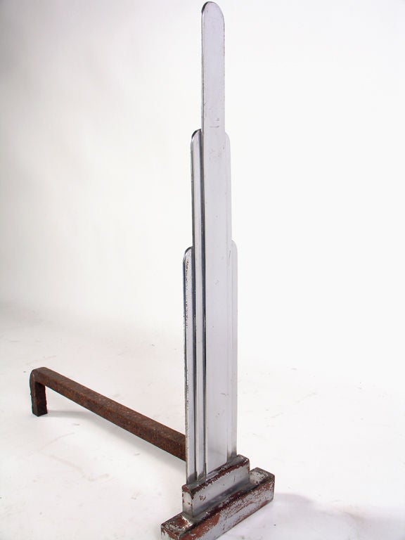 American Tall Skyscraper Andirons - circa 1930's For Sale