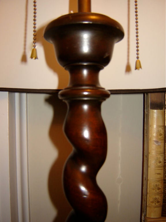 Barley Twist standing lamp in excellent condition. Newly wired with silk cord and double cluster fixtures.