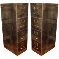 PAIR of Polished Steel Filing Cabinets