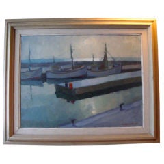 Sailboats In Moonlight Oil Painting