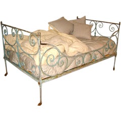 Antique French Iron Campaign Bed with Original Paint