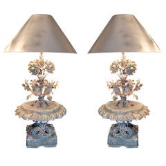Antique PAIR of Elaborate Wrought Iron Table Lamps