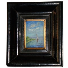 Antique Miniature Oil Seascape on Wooden Panel