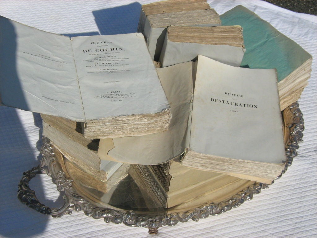 Rare and unusual French 19th cetury books in faded gray and light blue covers.Very decorative and collectible.Sold separately.
