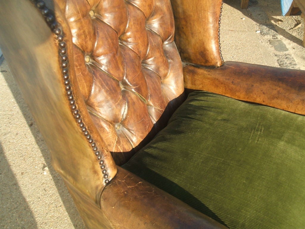 Late 19th C English Leather Wing Chair 3