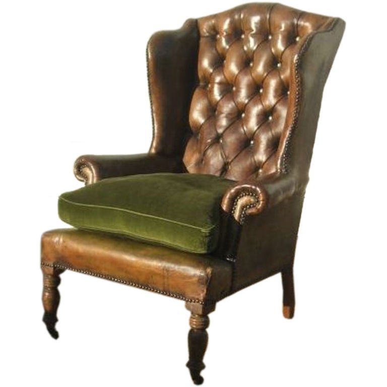 Late 19th C English Leather Wing Chair