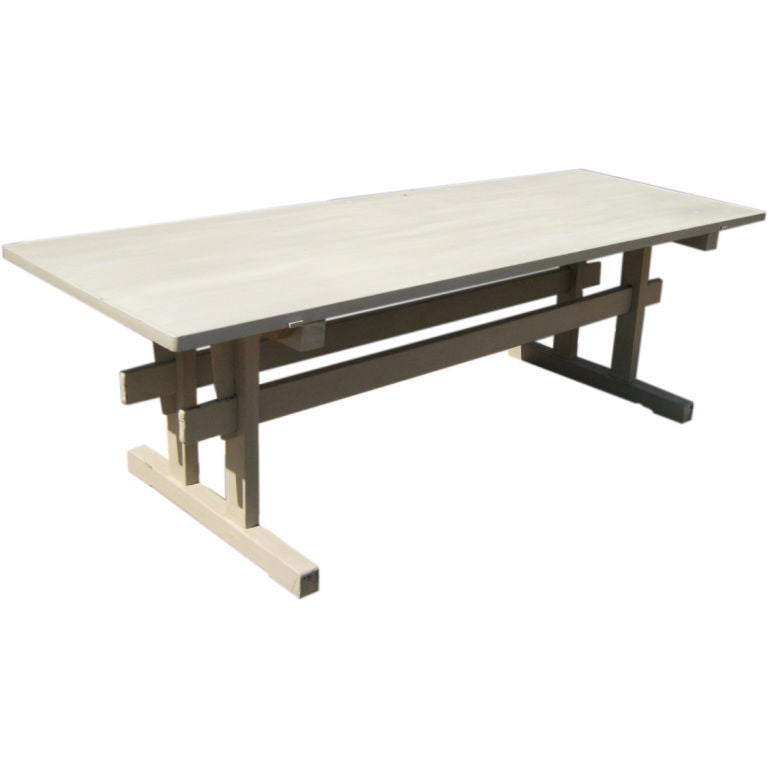 Painted stretcher base dining table For Sale