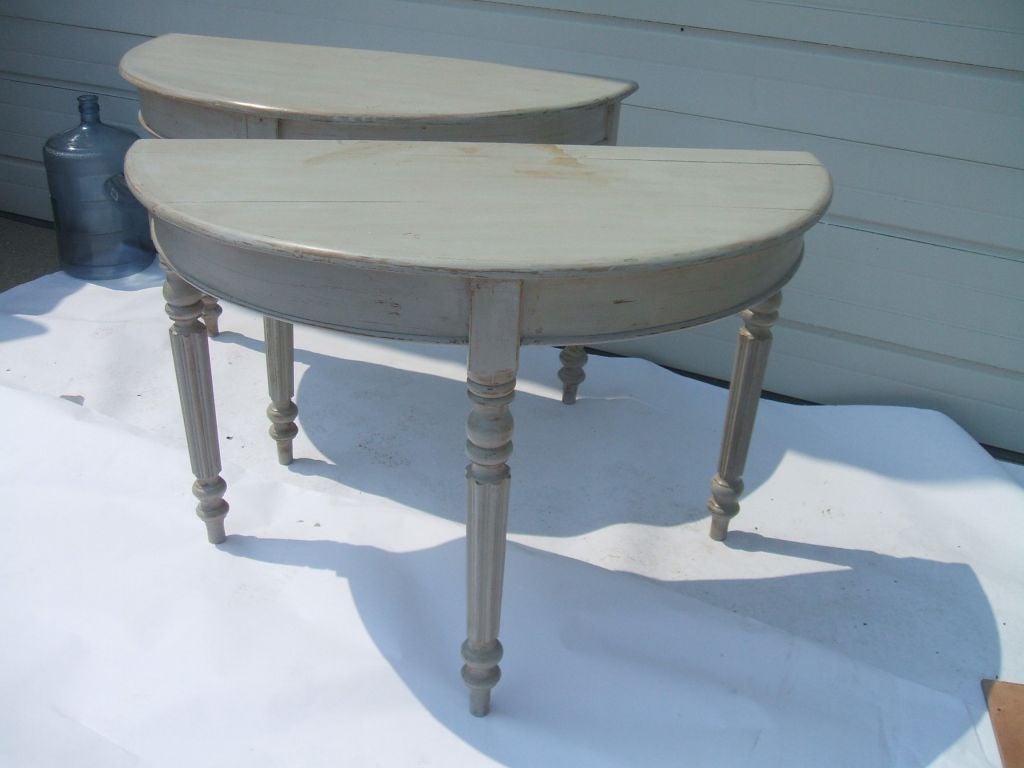 repainted, antique pair of demi lune tables.