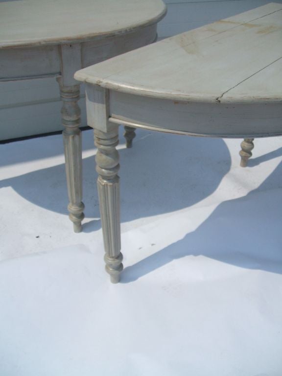 English Pair of antique painted demi lune tables